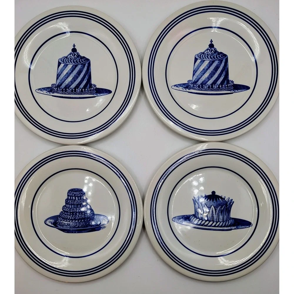 Williams Sonoma Careme Dessert Plates Set of 4 Blue White Pastry England 9 Inch